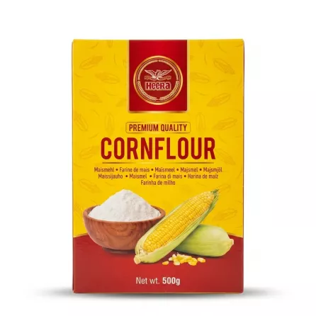 Enhanced Front view of Heera Premium Quality Cornflour 500g packaging