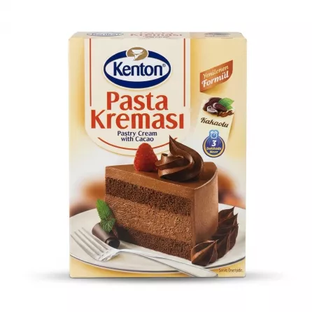 Enhanced Front of Kenton Pastry Cream with Cacao box showing chocolate cream cake