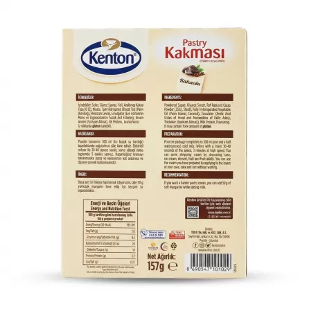 Enhanced Back of Kenton Pastry Cream with Cacao box with ingredients and instructions