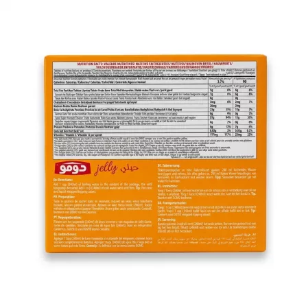 Enhanced Domo Orange Flavour Jelly box, back with ingredients and instructions