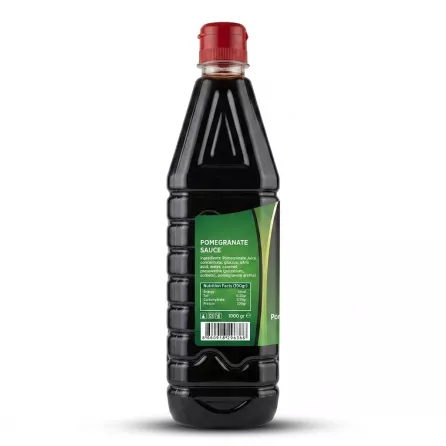 Enhanced Back label of Valley Pomegranate Sauce showing ingredients and nutrition facts