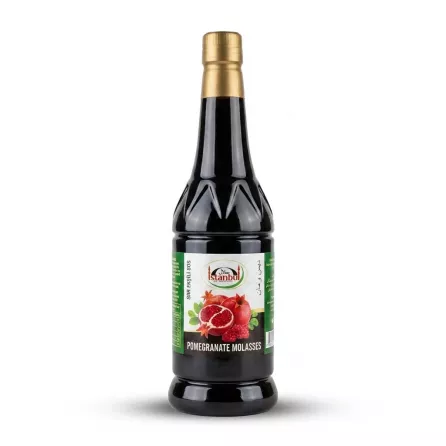 Enhanced Front view of Istanbul Pomegranate Molasses 750ml bottle held in hand in a grocery aisle