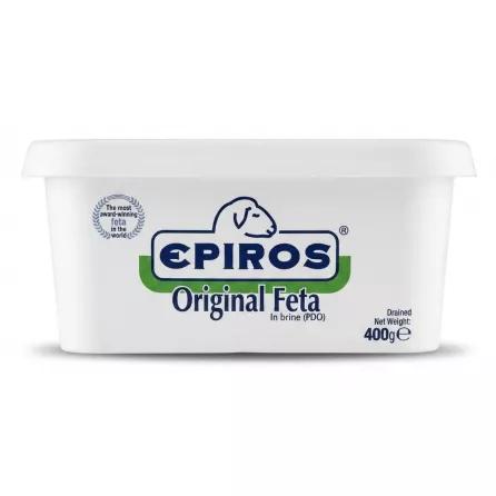 Enhanced Side view of Epiros Original Feta Cheese packaging