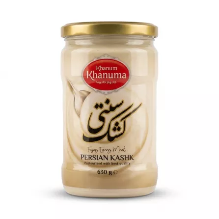 Enhanced Front view of Khanuma Persian Kashk 630g jar