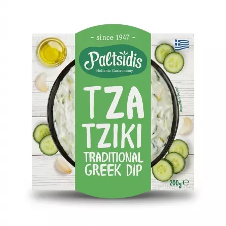 Enhanced Front of Paltsidis Tzatziki Traditional Greek Dip 200g packaging