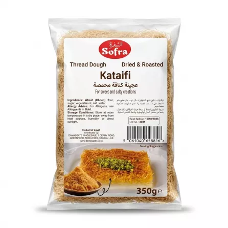 Enhanced Front of Sofra Kataifi Thread Dough 350g packaging with ingredients and price