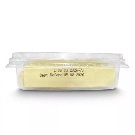 Enhanced Side view of Melis Dil Peynir String Cheese 200g showing cheese inside and best before date
