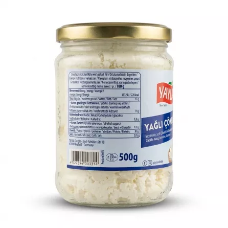 Enhanced Back label displaying nutrition facts of Yayla Yağlı Çökelek soft cheese jar