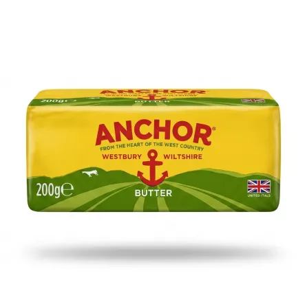 Enhanced Side view of Anchor Salted Butter pack showing 200g label
