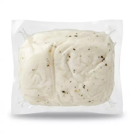 Enhanced Back view of vacuum-packed Melis Halloumi cheese showing texture