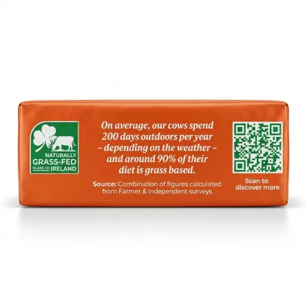 Enhanced Lakeland Dairies butter side packaging with grass-fed cow information