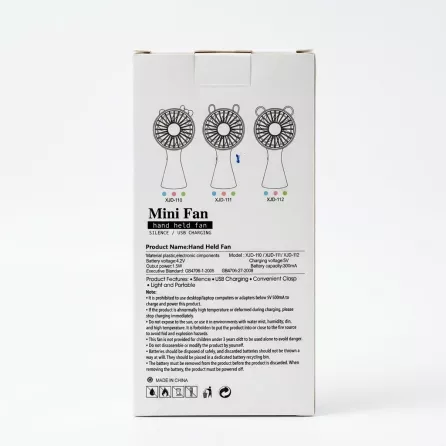 Enhanced Back view of Mini Fan box showing product details and features