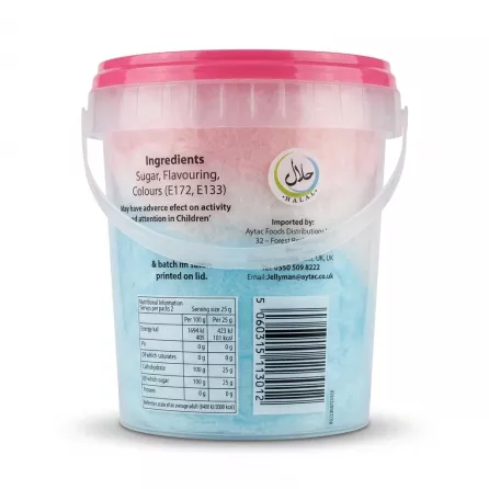 Enhanced Back of Jellyman Candy Floss Tub showing ingredients, barcode, and nutritional information