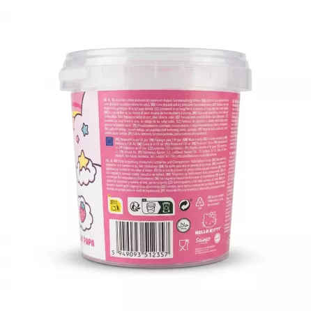 Enhanced Back of Hello Kitty cotton candy tub showing ingredients and barcode