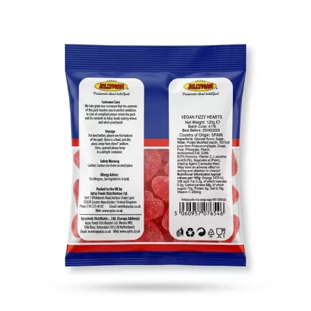 Enhanced Back of Jellyman Vegan Bites Hearts bag showing information and barcode