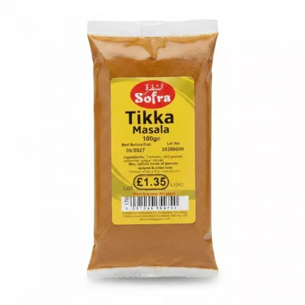 Package of Sofra brand Tikka Masala spice mix in 100g pouch