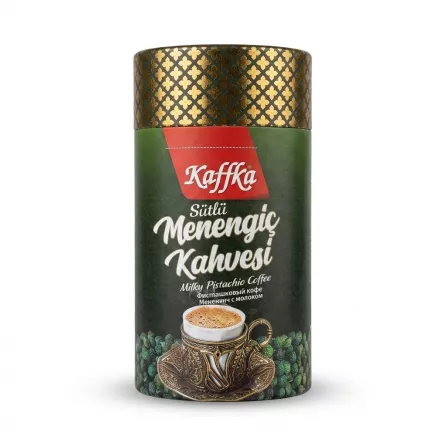 Enhanced Front view of Kaffka Sütlü Menengiç Kahvesi Milky Pistachio Coffee tin with price label