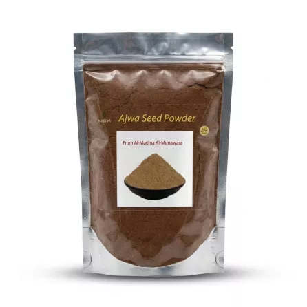 Enhanced Madina Ajwa Seed Powder from Al-Madina Al-Munawara in resealable pouch