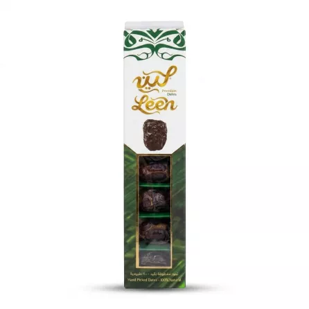 Enhanced Front view of Leen Premium Dates box with seven hand picked dates visible