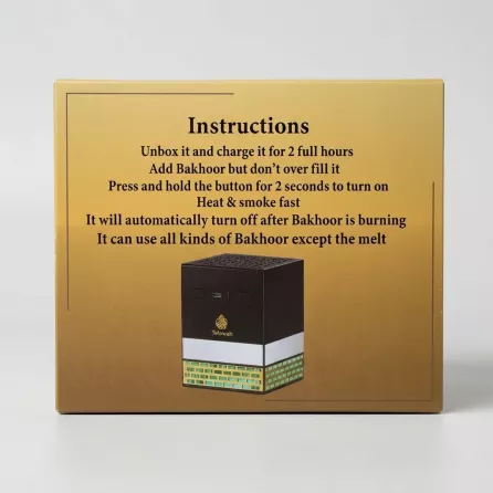 Enhanced Back instructions for Telawah Portable Electric Incense Bakhoor Burner with illustrated product and usage directions