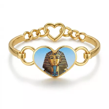 Enhanced Pharaoh golden heart-shaped bracelet held in hand