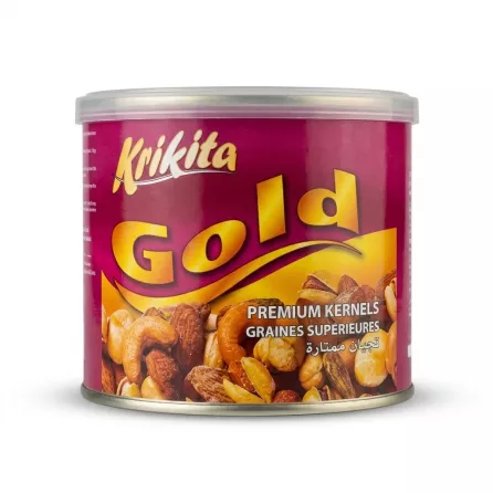 Enhanced Front view of Krikita Gold Premium Kernels 200g tin