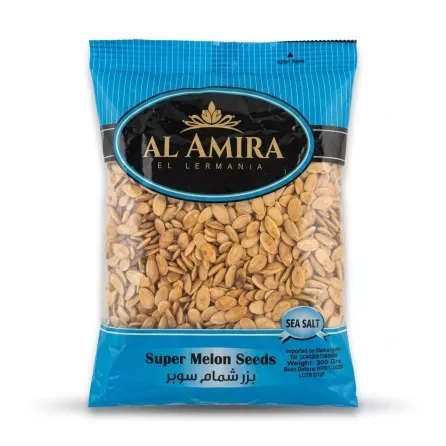 Enhanced Front view of Al Amira Super Melon Seeds Sea Salt 300g pack