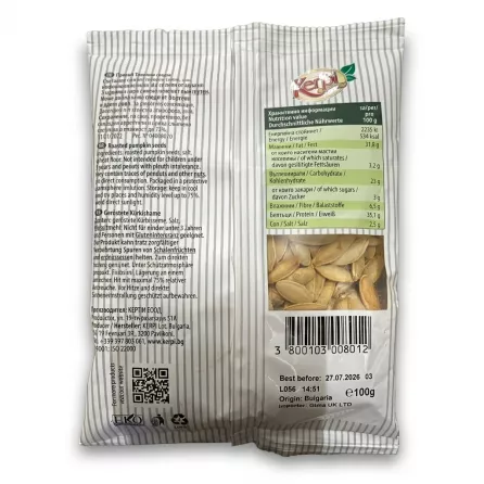 Enhanced Back of Kerpi Roasted Pumpkin Seeds 100g with nutritional information