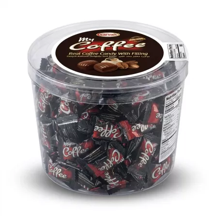 Enhanced Tub of Sarvan My Coffee real coffee candy on counter
