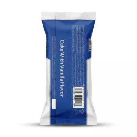 Enhanced Back view showing ingredients and barcode of Naderi Family Cake Vanilla Flavour