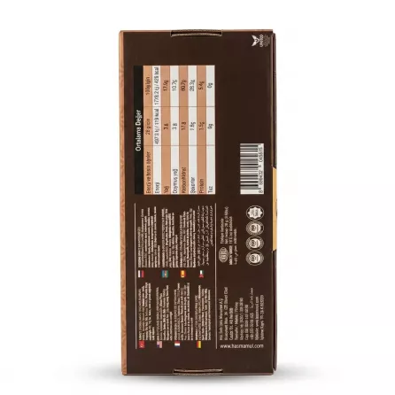 A professional back-of-box product shot for Has Mamul Butter Date Cookies - Halal & Sugar-Free 12 Pack. The image, isolated on a white background with soft, symmetrical shadows, is in sharp focus, showing all nutritional details, multi-language ingredient lists, and the barcode. PRODUCT TITLE: Has Mamul Butter Date Cookies - Halal & Sugar-Free 12 Pack PRODUCT: Back view of Has Mamul Butter Date Cookies box showing nutritional information and barcode PREFERENCES: - Aspect ratio: 1:1
