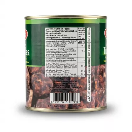 Enhanced Back of Durra canned truffles 800g showing nutrition facts and barcode