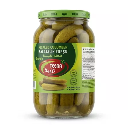 Enhanced Side label and nutrition facts of Teeba Pickled Cucumber jar