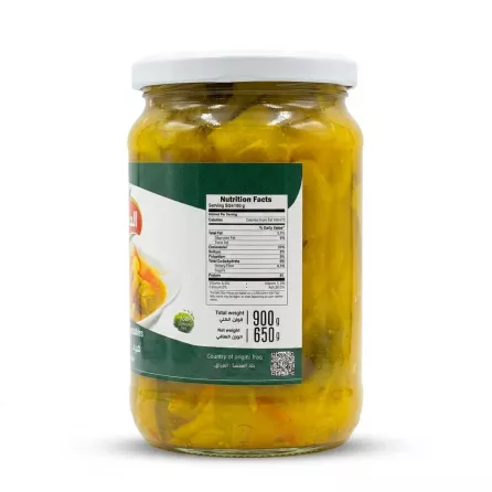 Enhanced Al Hussam Pickled With Sauce jar back view showing nutrition facts