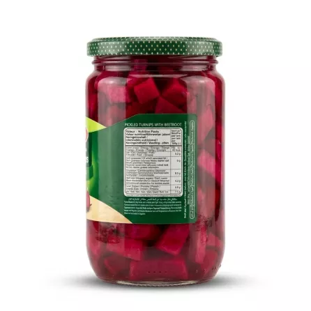 Enhanced Back nutrition facts label of Durra Pickled Turnips with Beetroot jar