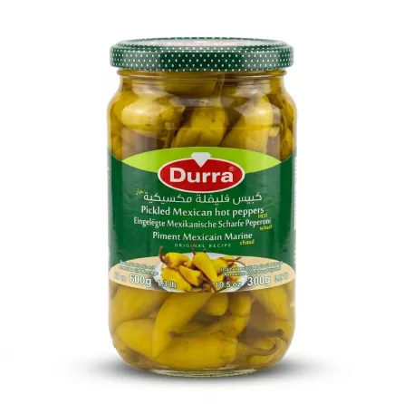 Enhanced Front view of Durra Pickled Mexican Hot Peppers 600g jar