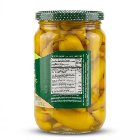Enhanced Back view of Durra Pickled Mexican Hot Peppers jar with nutrition label