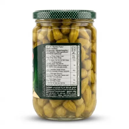 Enhanced Durra Green Okra jar showing nutrition facts label