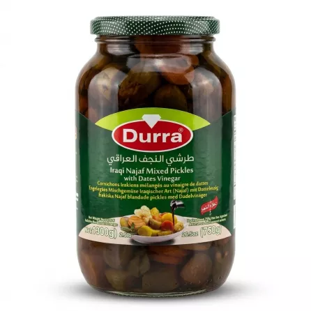 Enhanced Front label of Durra Iraqi Najaf Mixed Pickles with Dates Vinegar 1300g jar