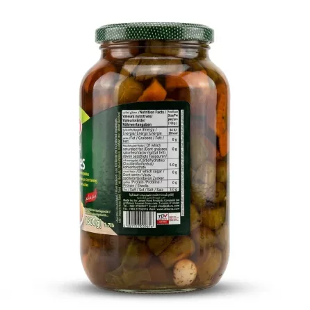 Enhanced Back label and nutrition facts of Durra Iraqi Najaf Mixed Pickles jar