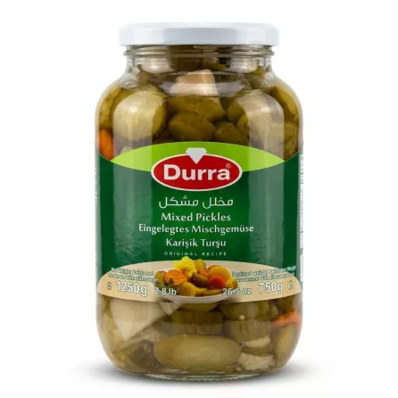 Enhanced Front of Durra Mixed Pickles 1250g jar with green label