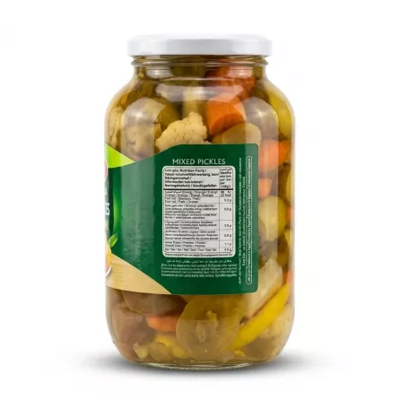 Enhanced Back label with nutrition facts on Durra Mixed Pickles jar