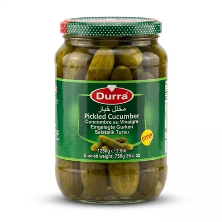 Enhanced Front view of Durra Pickled Cucumber 1250g jar with label