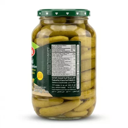 Enhanced Back view showing nutrition facts and producer details of Durra Pickled Wild Cucumber jar