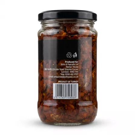 Enhanced Back label showing Pascali Sun Dried Tomatoes barcode and product info