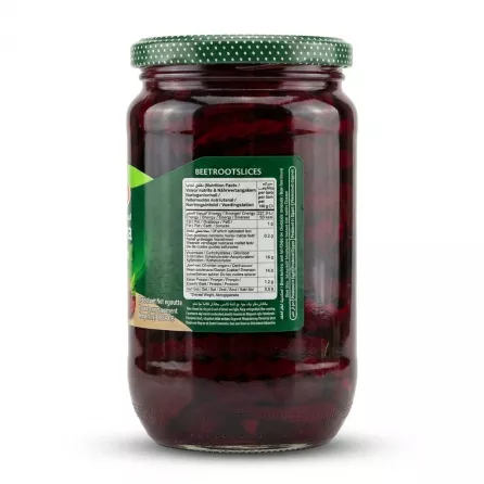 Enhanced Back of Durra Beetroot Slices jar displaying nutrition information