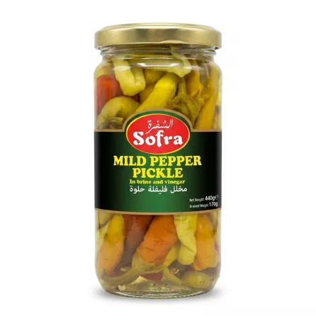 Enhanced Front view of Sofra Mild Pepper Pickle jar 440g in brine
