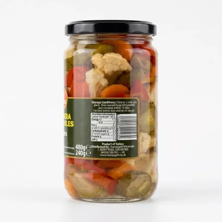Enhanced Sofra Giardiniera Mixed Pickles jar rear label and ingredients