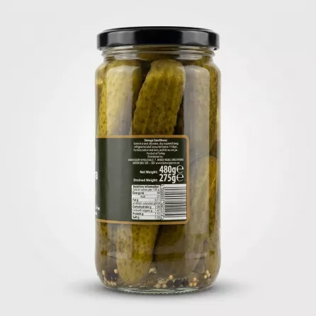 Enhanced Back label and nutritional info on Sofra Pickled Gherkins jar