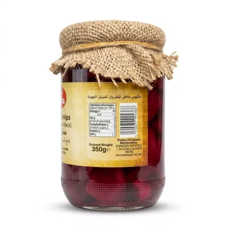 Enhanced Back of Sofra Pickled Turnips with Beet 600g jar showing nutritional information